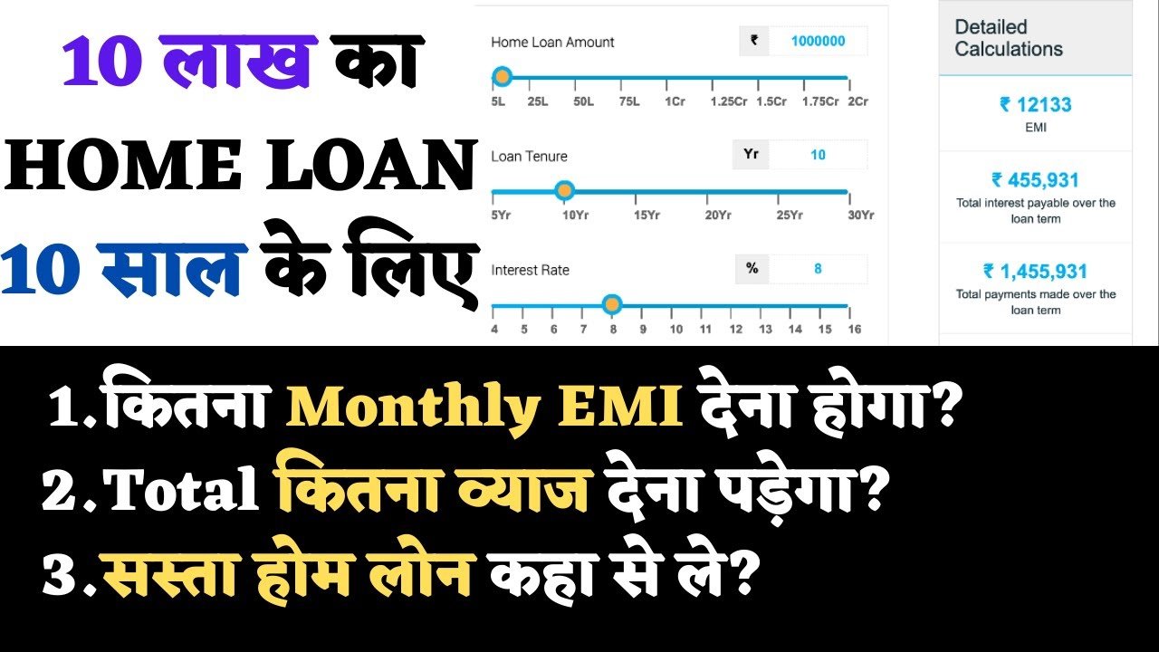 10 लाख का Home Loan 10 वर्षों के लिए: EMI, Interest और Calculator Method (2026 Guide)